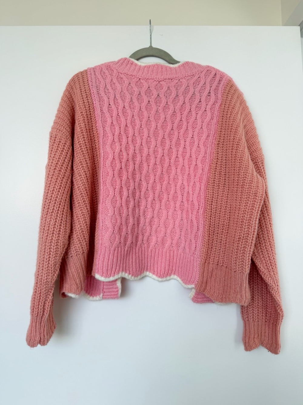 Vita Grace ‘Fancy’ Pink Orange Contrast Scallop-Trim Mohair Knit Cardigan - Picture 5 of 5